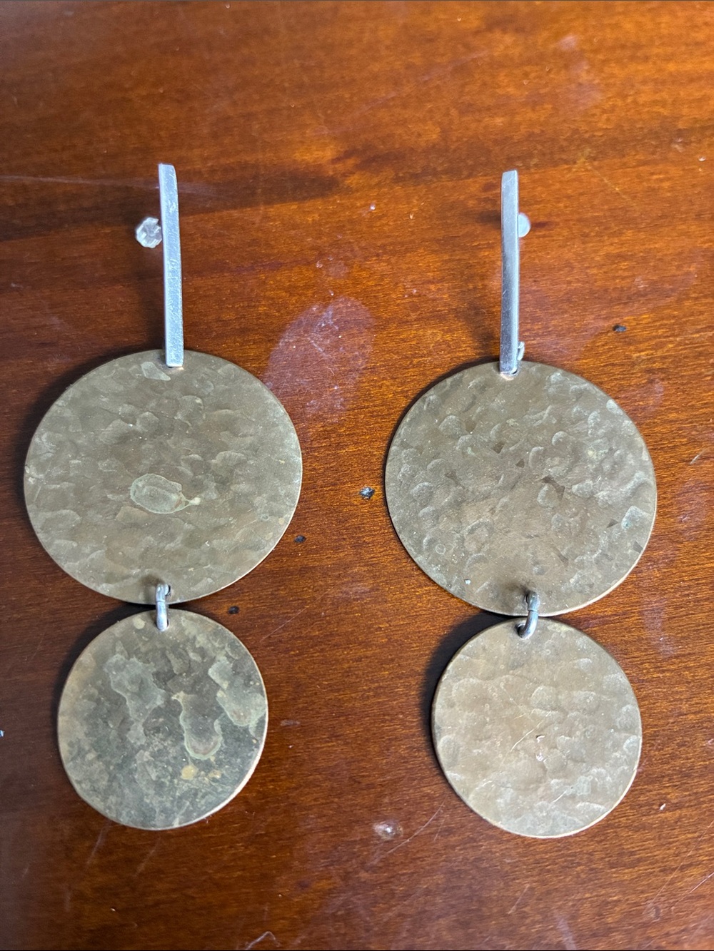 Double Disc Hammered Drop Earrings